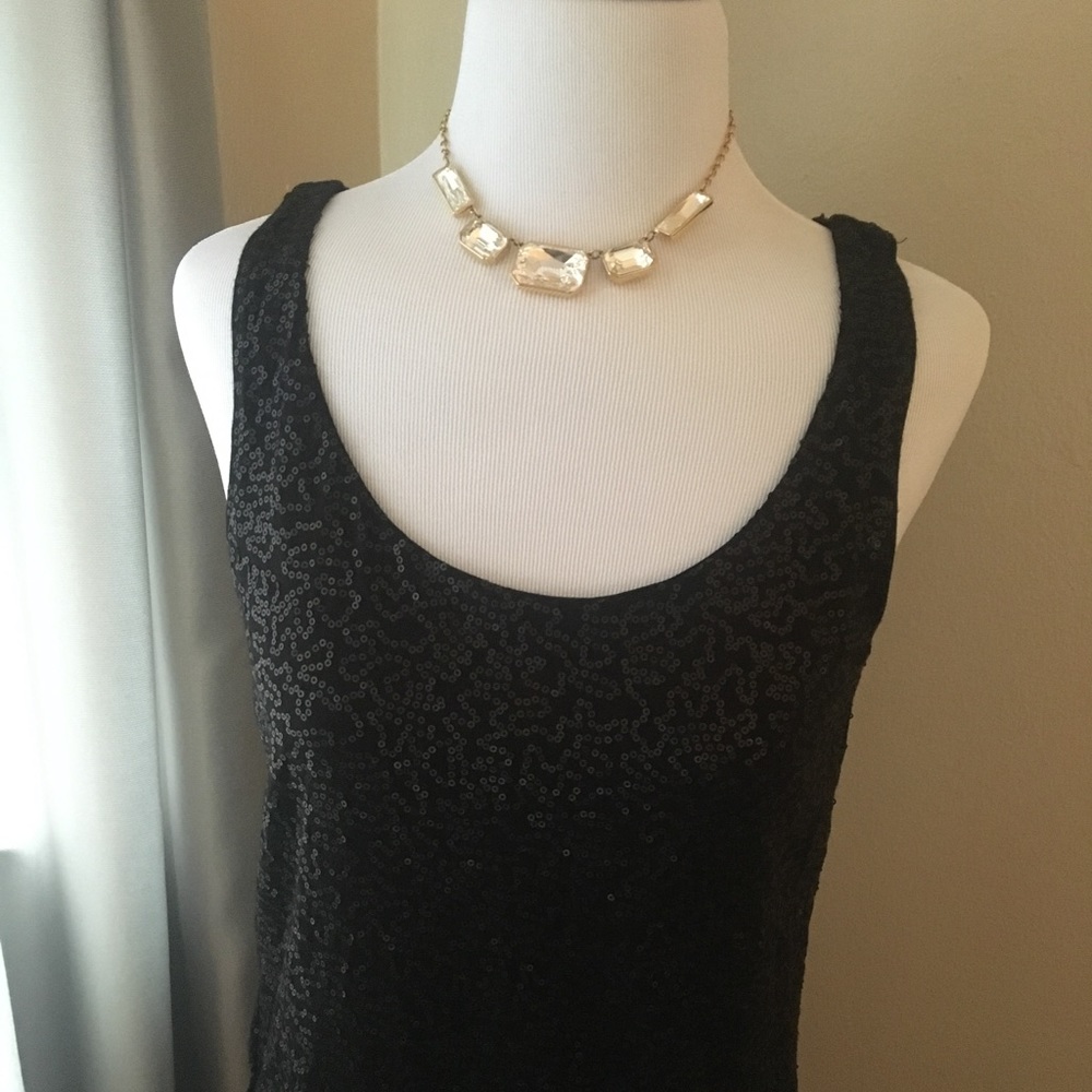 Talbots Petite Black Glittery tank PS NWT